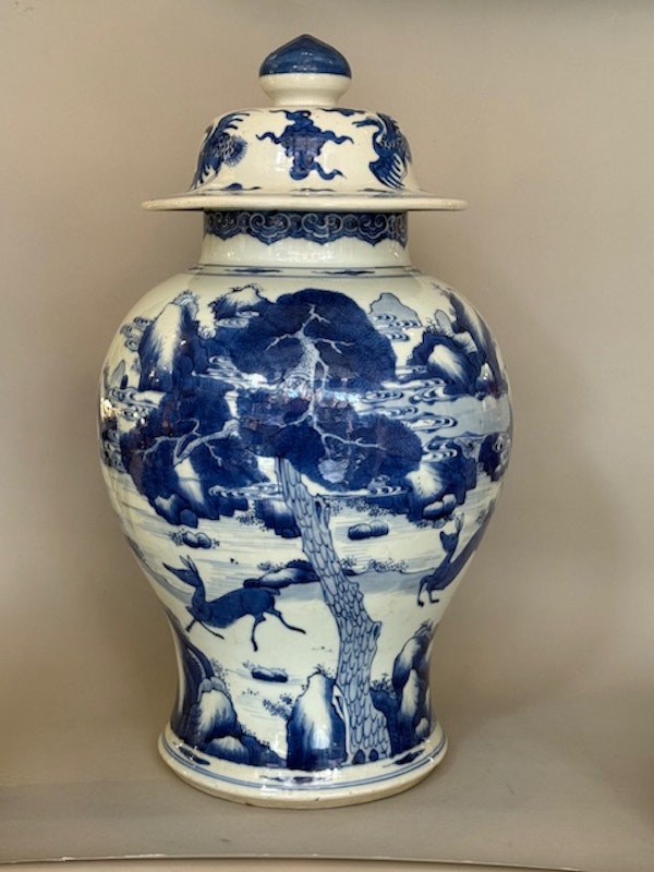A Chinese 'Deer and Crane' Baluster Vase and Cover - image 4
