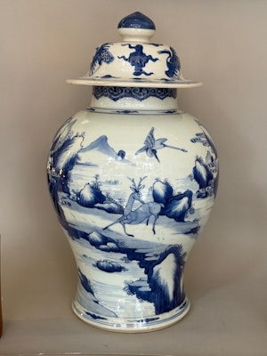 A Chinese 'Deer and Crane' Baluster Vase and Cover