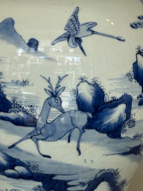 A Chinese 'Deer and Crane' Baluster Vase and Cover - image 2
