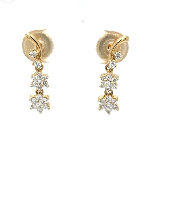 18k gold double flower diamond drop earrings - image 1