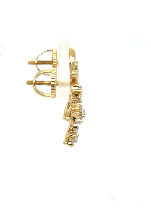 18k gold double flower diamond drop earrings - image 4