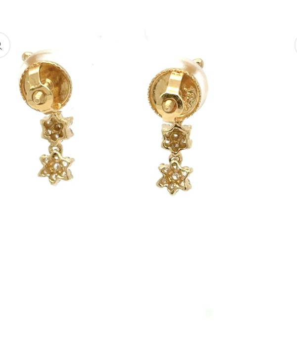 18k gold double flower diamond drop earrings - image 5