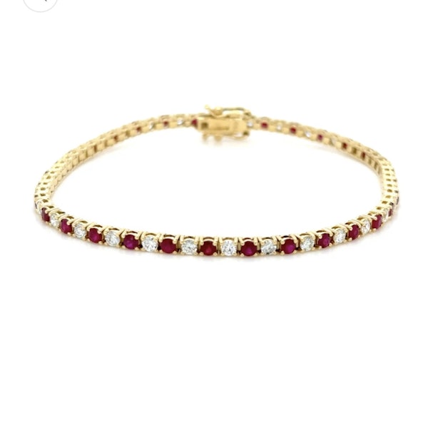 18k gold Ruby & diamond tennis bracelet - image 1