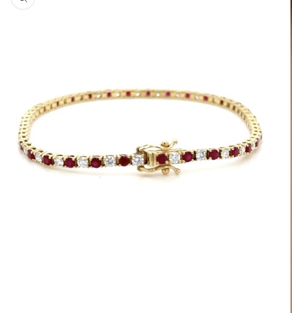 18k gold Ruby & diamond tennis bracelet - image 2