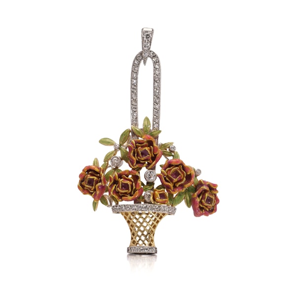 Faberge platinum, gold enamel and diamonds pendant, c.1910, St Petersburg. - image 6