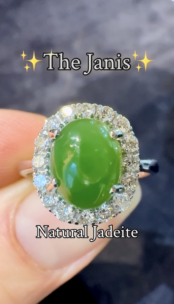 2.13ct Natural Jadeite & 0.40ct Diamond Ring - image 2