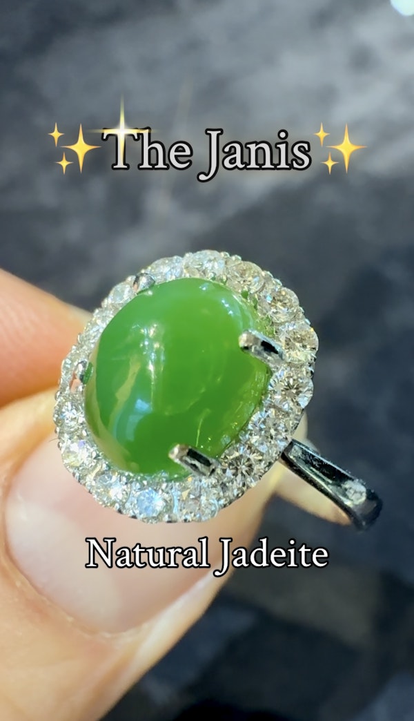 2.13ct Natural Jadeite & 0.40ct Diamond Ring - image 4