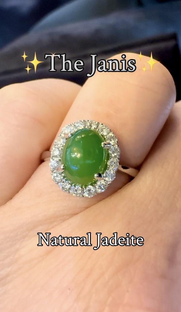 2.13ct Natural Jadeite & 0.40ct Diamond Ring - image 7