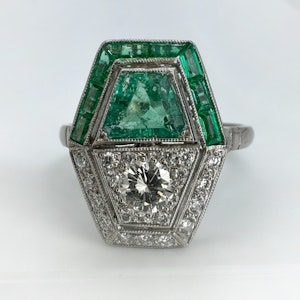 Emerald & Diamond Cluster Ring - Saddingtons Jewellery Stand 375