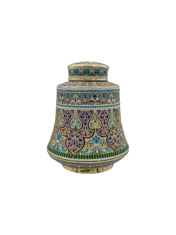 Russian silver gilt and cloisonné enamel tea caddy, Moscow, c.1900 by Antip Kuzmichev. - image 2