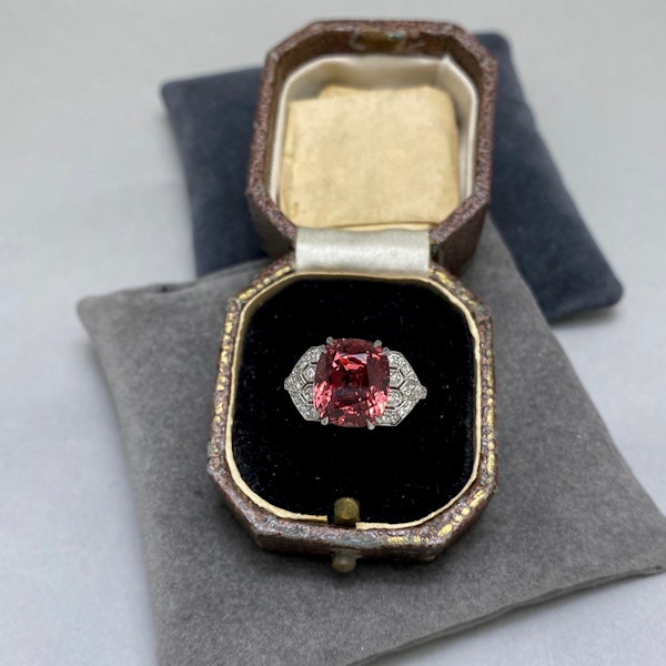 Burma Natural (NO indications of heating) Pinkish Orange Spinel Diamond Ring in Platinum date circa1950, SHAPIRO & Co since1979 - image 1