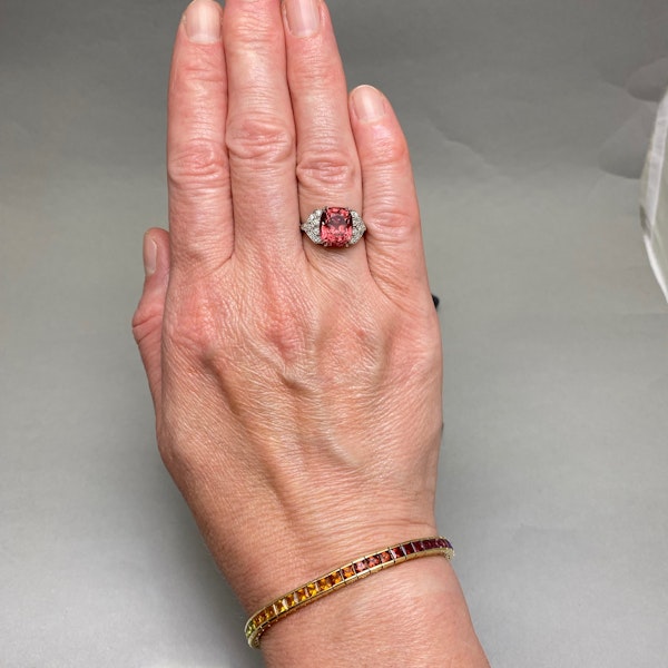 Burma Natural (NO indications of heating) Pinkish Orange Spinel Diamond Ring in Platinum date circa1950, SHAPIRO & Co since1979 - image 3