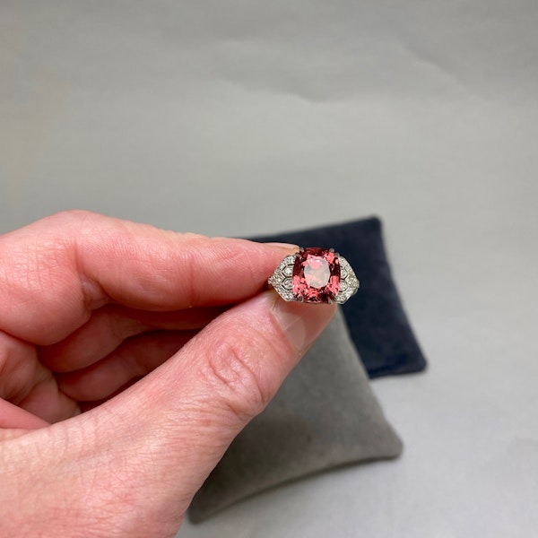 Burma Natural (NO indications of heating) Pinkish Orange Spinel Diamond Ring in Platinum date circa1950, SHAPIRO & Co since1979 - image 5