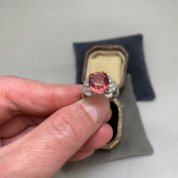 Burma Natural (NO indications of heating) Pinkish Orange Spinel Diamond Ring in Platinum date circa1950, SHAPIRO & Co since1979 - image 6