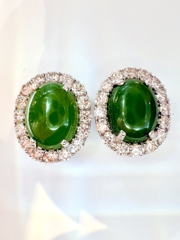 3.66ct Natural Jadeite & 0.81ct Diamond Earrings - image 3