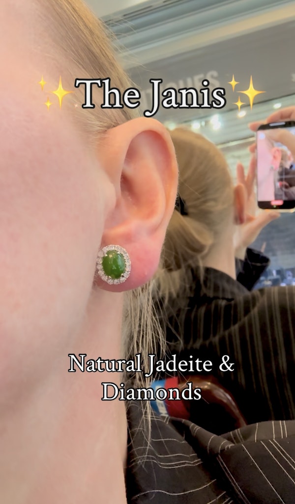 3.66ct Natural Jadeite & 0.81ct Diamond Earrings - image 5