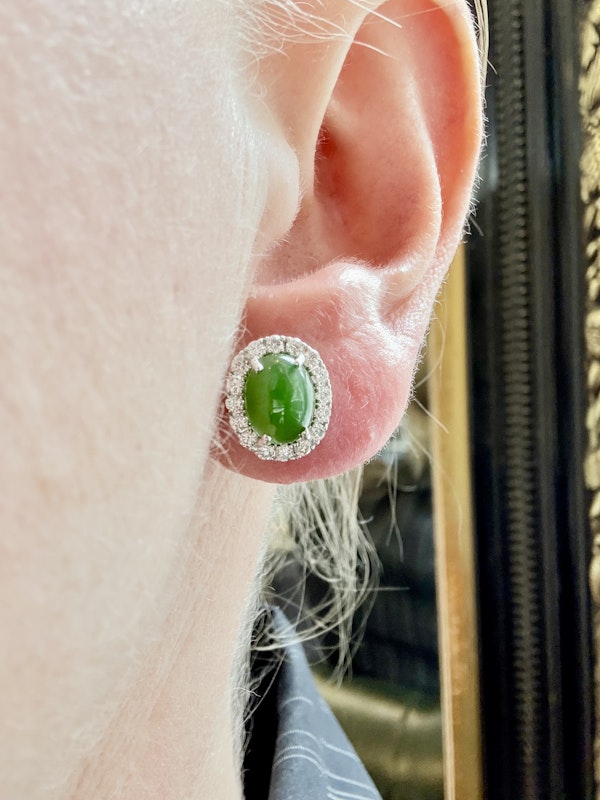 3.66ct Natural Jadeite & 0.81ct Diamond Earrings - image 4