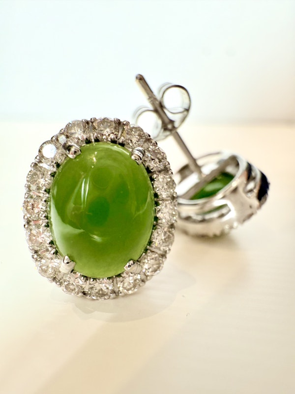 3.66ct Natural Jadeite & 0.81ct Diamond Earrings - image 7
