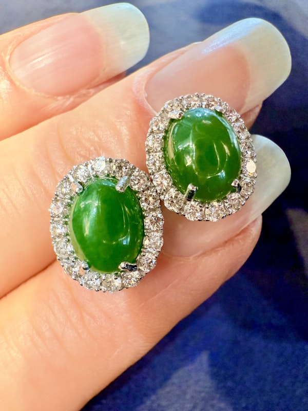 3.66ct Natural Jadeite & 0.81ct Diamond Earrings - image 6