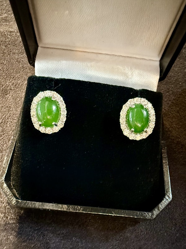 3.66ct Natural Jadeite & 0.81ct Diamond Earrings - image 8