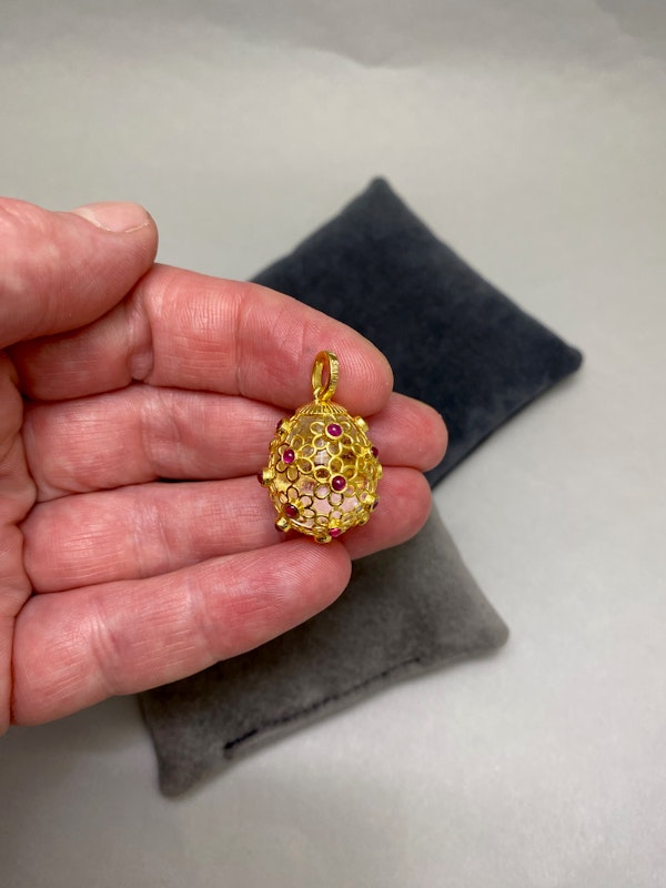 Rock Crystal Cabochon Ruby 18ct and 9ct Gold Eggs Pendants by LILLY SHAPIRO - image 2