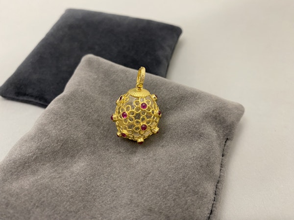 Rock Crystal Cabochon Ruby 18ct and 9ct Gold Eggs Pendants by LILLY SHAPIRO - image 3