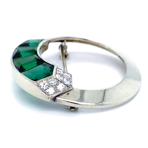 Gübelin Tourmaline & Diamond Brooch in 18ct White Gold | c.1930s - image 4