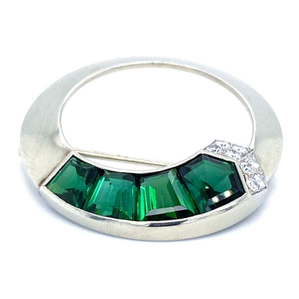 Gübelin Tourmaline & Diamond Brooch in 18ct White Gold | c.1930s - image 3
