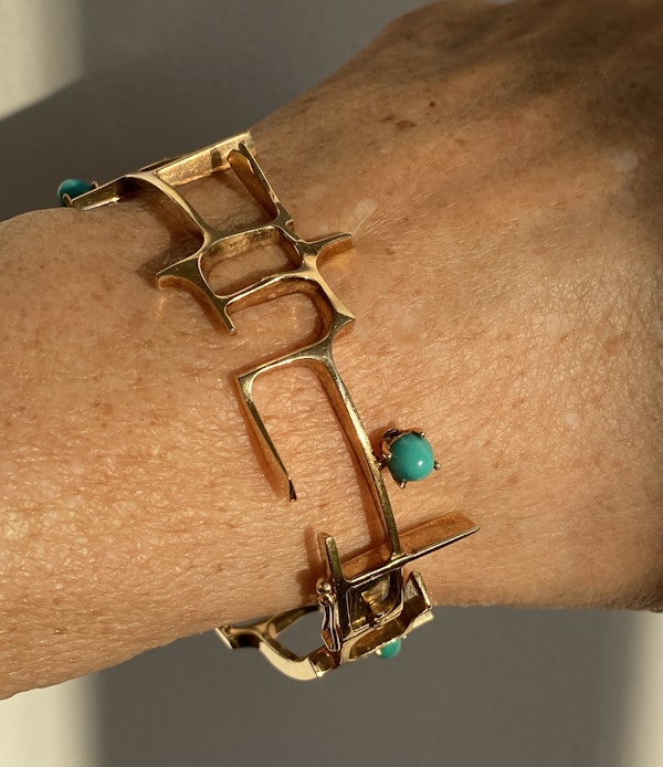 Ole Lynggaard 14k gold & Turquoise cuff - image 3