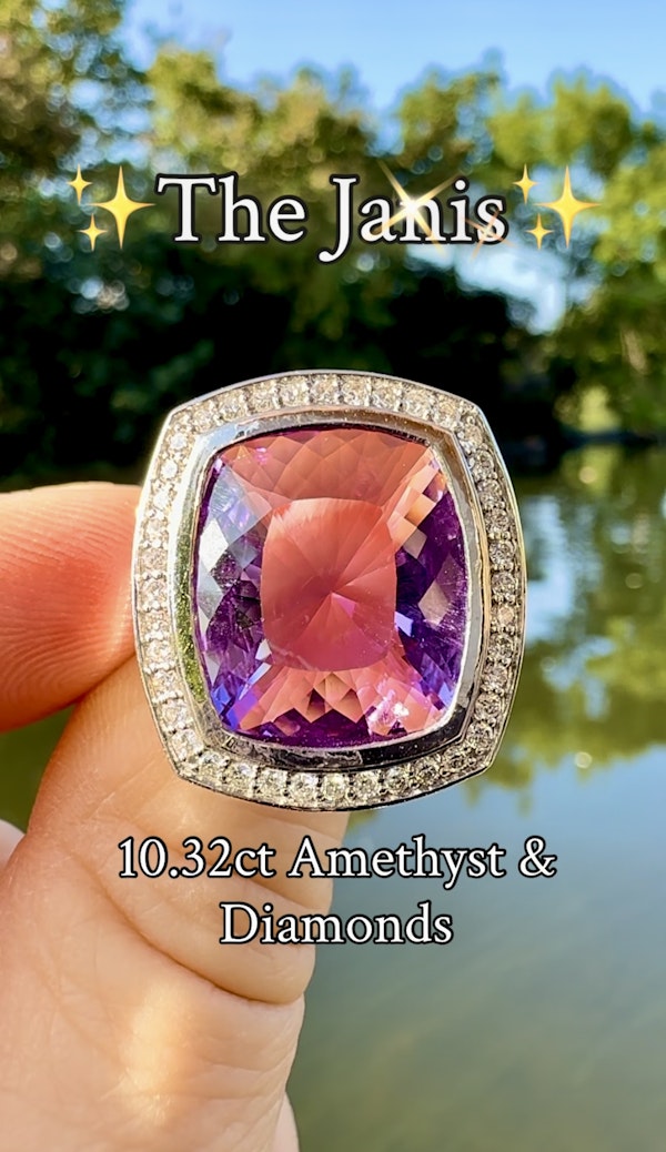 10.32ct Amethyst & Diamond Ring - image 5