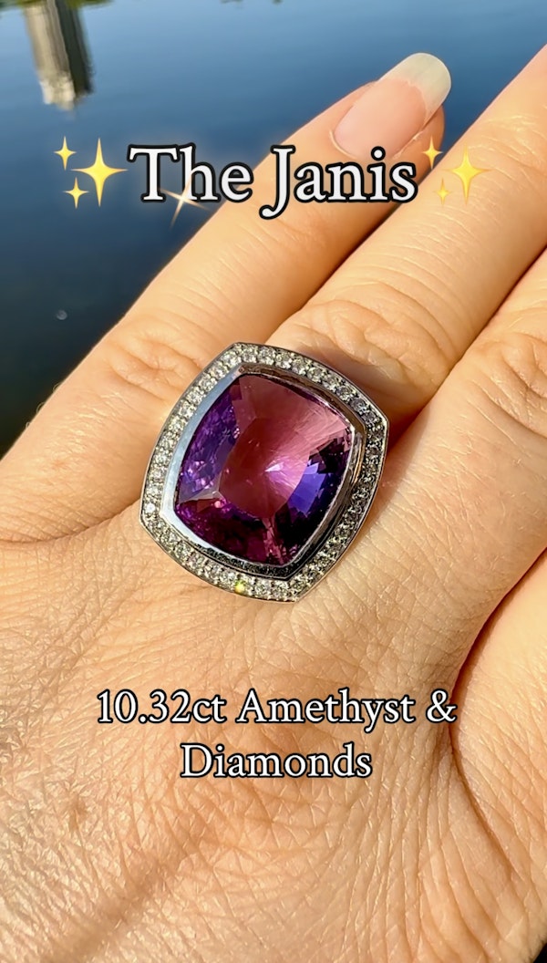 10.32ct Amethyst & Diamond Ring - image 9