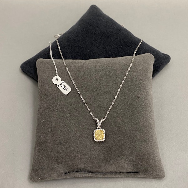Cushion Cut Fancy Yellow Diamond Pendant in 18ct White Gold date circa 1970, SHAPIRO & Co since1979 - image 6