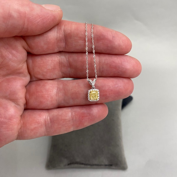 Cushion Cut Fancy Yellow Diamond Pendant in 18ct White Gold date circa 1970, SHAPIRO & Co since1979 - image 3