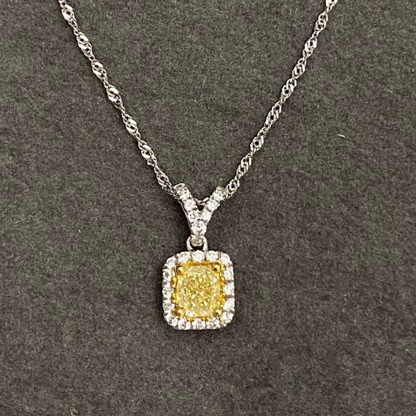 Cushion Cut Fancy Yellow Diamond Pendant in 18ct White Gold date circa 1970, SHAPIRO & Co since1979 - image 2