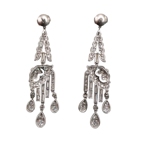 Art Deco Diamond and Platinum Drop Earrings, Circa 1920, 7.00 Carats - image 5