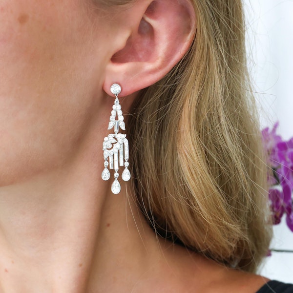 Art Deco Diamond and Platinum Drop Earrings, Circa 1920, 7.00 Carats - image 2