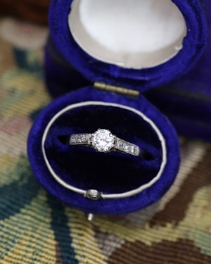 Downstairs at Grays: A very fine 14 ct. Yellow Gold, 0.35 Carat (approximately), Diamond Solitaire Ring Marked AJ Co, Birmingham. Circa 1950