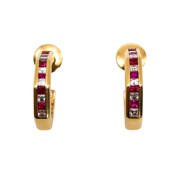 Vintage Ruby, Diamond and Gold Channel Set Earrings, 1995 - image 3