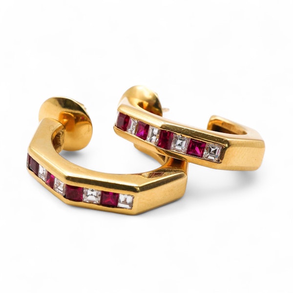 Vintage Ruby, Diamond and Gold Channel Set Earrings, 1995 - image 2