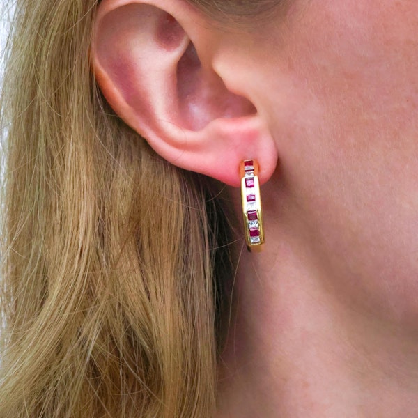 Vintage Ruby, Diamond and Gold Channel Set Earrings, 1995 - image 4