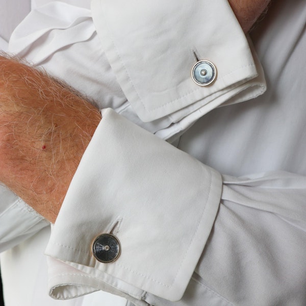 Art Deco Grey Enamel, Diamond, Platinum and Gold Cufflinks, Circa 1930 - image 2
