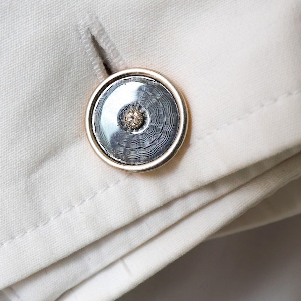 Art Deco Grey Enamel, Diamond, Platinum and Gold Cufflinks, Circa 1930 - image 4