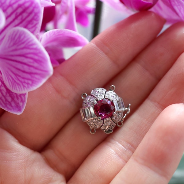 Art Deco Ruby, Diamond and Platinum Clasp, Circa 1930 - image 2