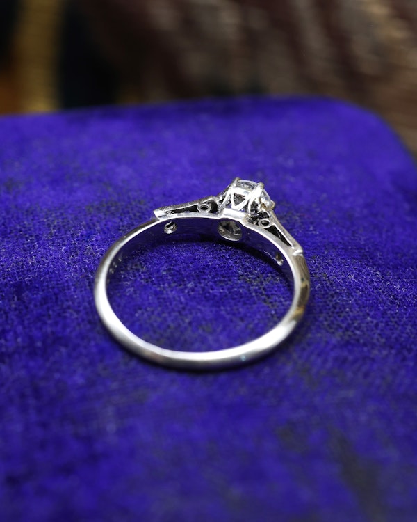 A very fine Platinum (marked) Diamond Solitaire Ring, centrally "Raised Claw Set" with one "Old Round Cut" Diamond of approximately 0.35 Carats. Circa 1925 - image 4