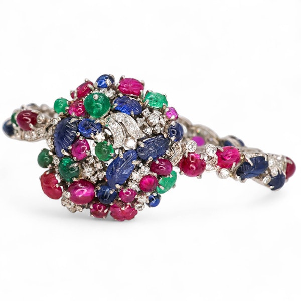 Vintage Tutti Frutti Diamond, Sapphire, Ruby, Emerald and Platinum Cocktail Watch - image 6