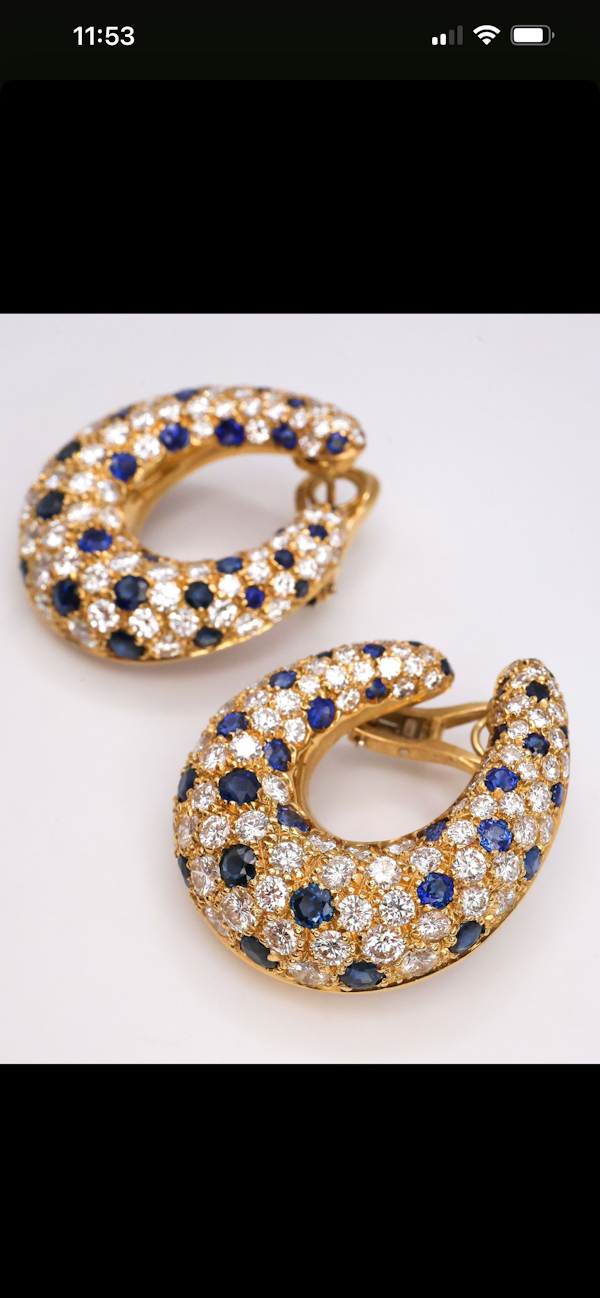 Lovely Cartier Style Diamond Sapphire 18ct gold Earrings, Deco&Vintage,stand 324 - image 5