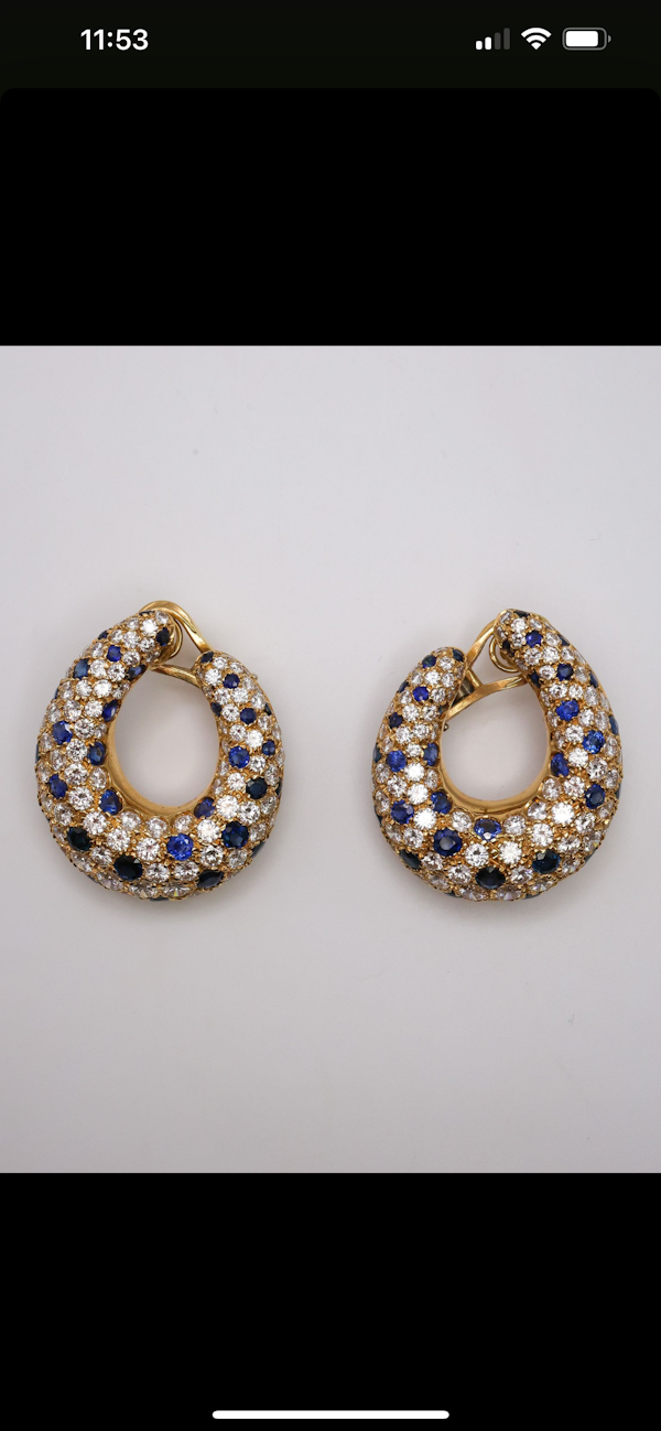 Lovely Cartier Style Diamond Sapphire 18ct gold Earrings, Deco&Vintage,stand 324 - image 4