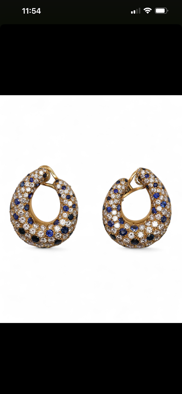 Lovely Cartier Style Diamond Sapphire 18ct gold Earrings, Deco&Vintage,stand 324 - image 3