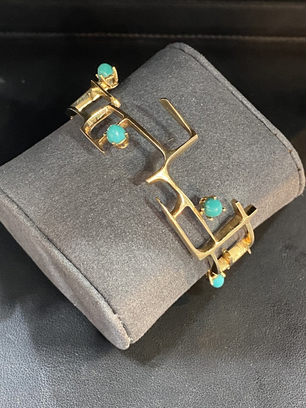 Ole Lynggaard 14k gold & Turquoise cuff - image 4