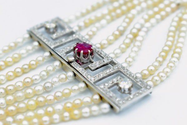 Natural pearl & Burma ruby necklace - image 3